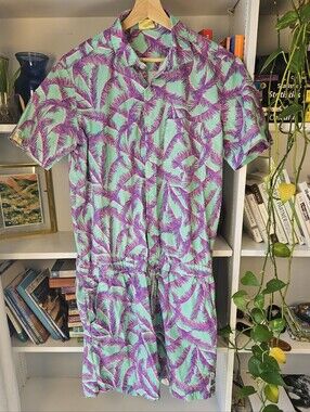 Zesties Mens Romper The Fronds Tropical Print Teal Purple Palm Tree Size XL